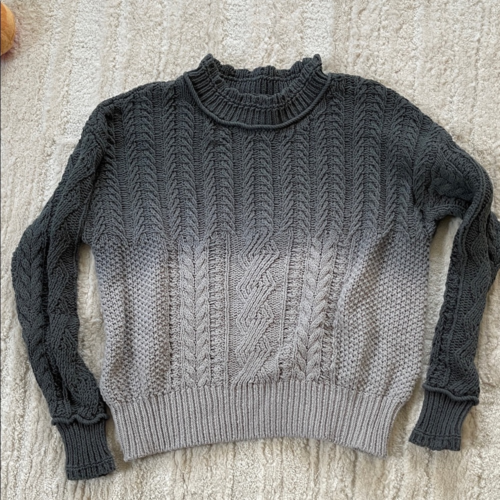 Anthropologie Two-Tone Gray Cable Knit Sweater 100% cotton